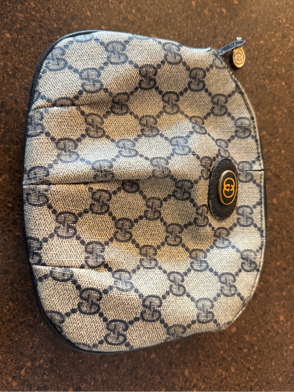 Vintage Gucci Supreme Monogram Cosmetic Pouch in Beige and Blue